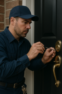 Emergency locksmith in London Ontario unlocking a residential door with professional tools