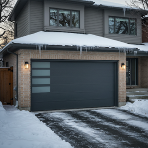 Modern residential garage door in Toronto featuring insulated panels and contemporary design elements