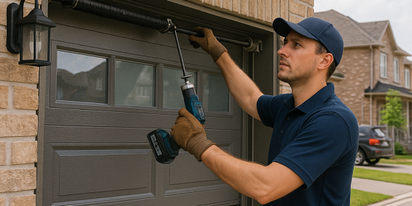 FixOne technician providing expert garage door repair service in Brampton