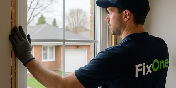 Professional FixOne technician installing energy-efficient replacement window in Ontario home
